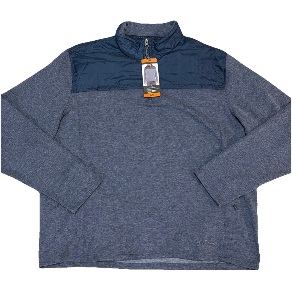Eddie Bauer Men's Mixed Media Lightweight Pullover, Dusted Indigo Heather[ XXL]